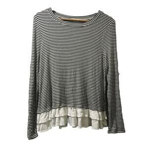Striped Black and White Ruffle Hem Top